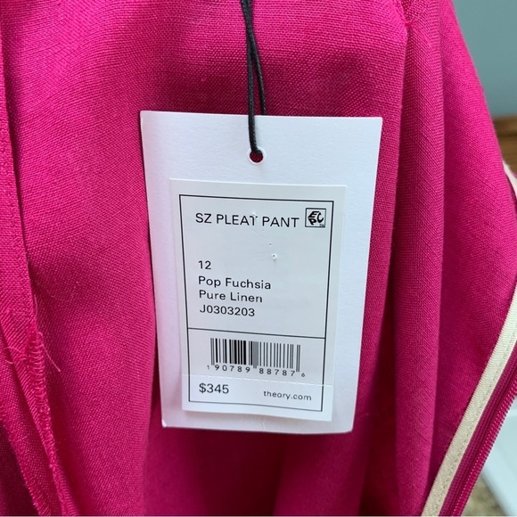 Theory Pleated Pant in Pure Linen Pop Fuchsia Pink size 12 - Picture 14 of 14